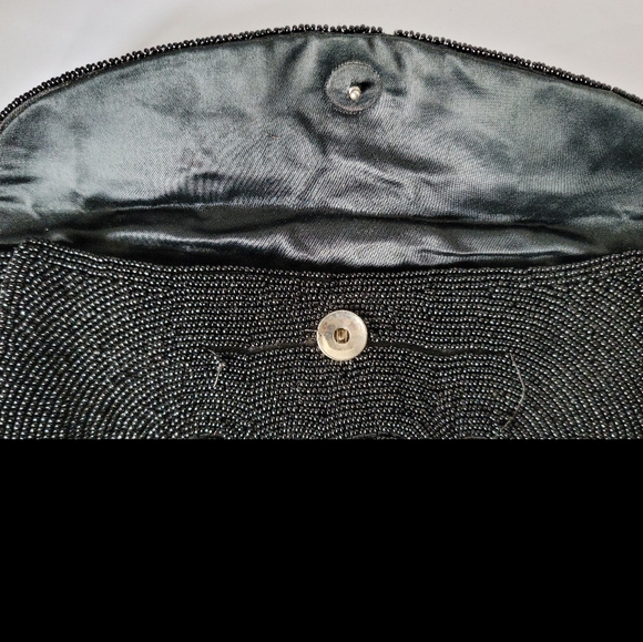 Vintage 1950s Black Hand Beaded Evening Clutch Bag Cocktail Formal Party 9 x 4.5 - Picture 10 of 10
